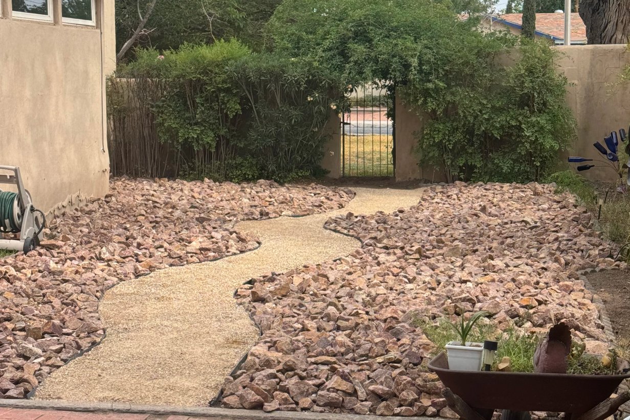 Full lawn-to-xeriscape conversion in Mesilla Park, NM